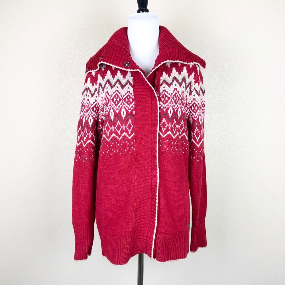 EDDIE BAUER Red Nordic Funnel Neck Wool Sweater